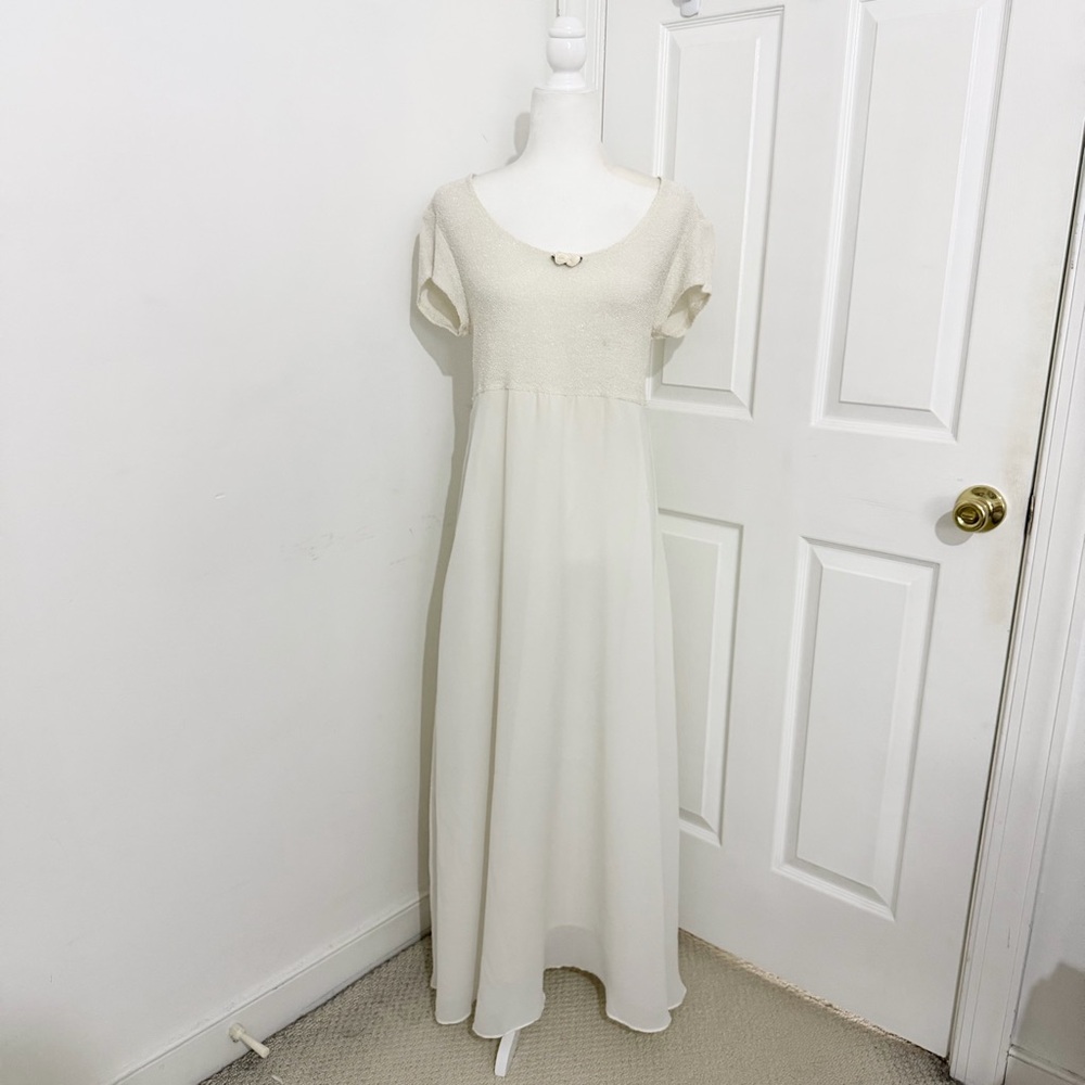vintage 90s la belle cream maxi dress with white rosette